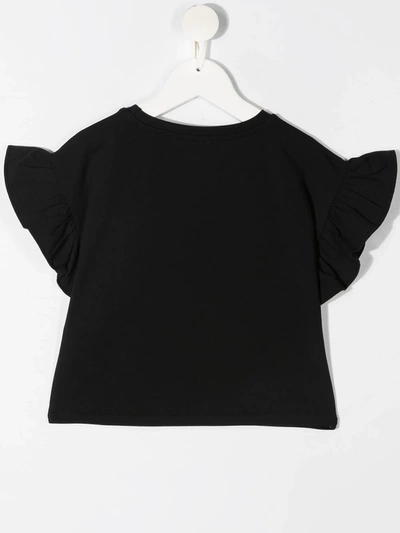 Shop Moschino Ruffle-sleeve Logo Print T-shirt In Black