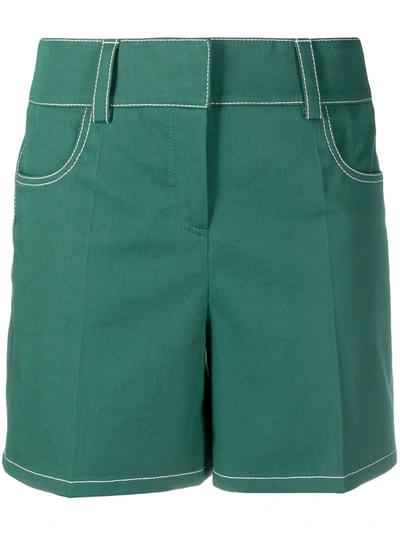 Shop Boutique Moschino Contrast Stitching High-waist Shorts In Green