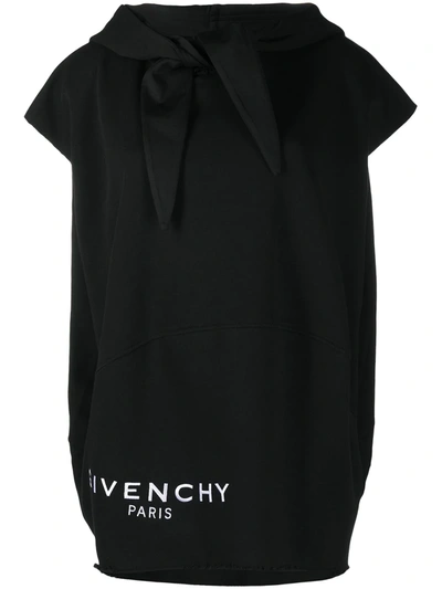 Shop Givenchy Embroidered-logo Short-sleeve Hoodie In Black