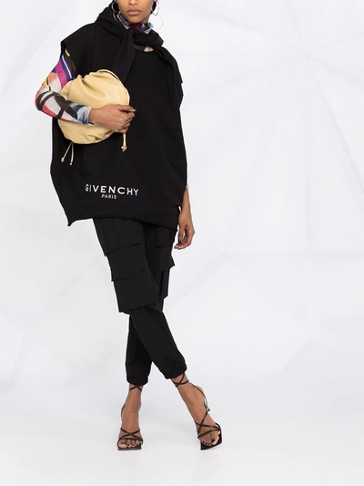 Shop Givenchy Embroidered-logo Short-sleeve Hoodie In Black