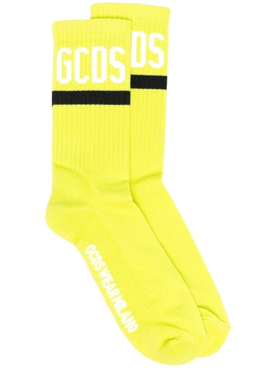 Shop Gcds Logo Print Socks In Yellow