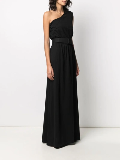 Shop Federica Tosi Belted One-shoulder Long Dress In Black