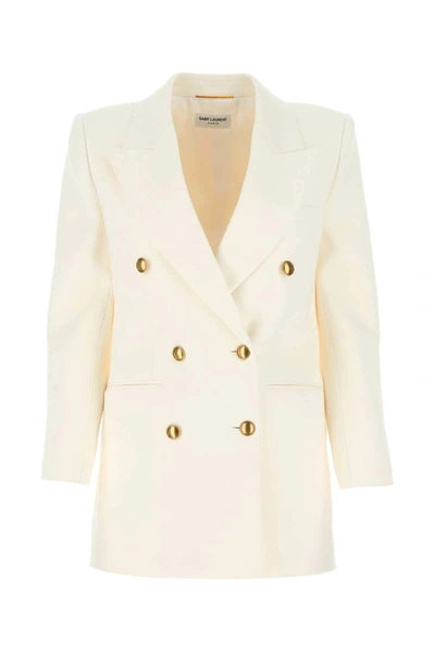 Shop Saint Laurent Double Breasted Blazer In White