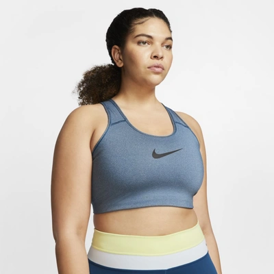 Shop Nike Swoosh Women's Medium-support Non-padded Sports Bra (plus Size) (valerian Blue) In Valerian Blue,pure,black