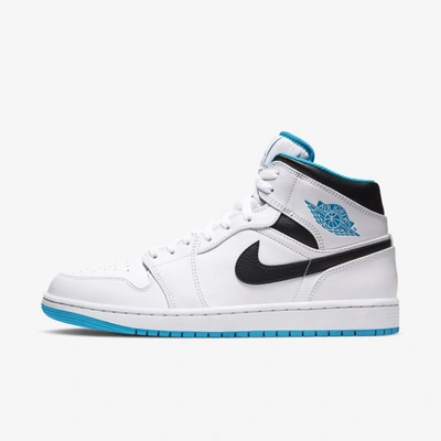 Shop Jordan Air  1 Mid Shoe (white) In White,black,laser Blue