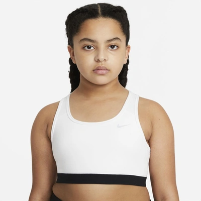 Shop Nike Swoosh Big Kids' (girls') Sports Bra (extended Size) In White