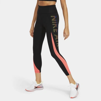 Shop Nike Air Epic Fast Women's 7/8-length Running Leggings In Black,bright Mango
