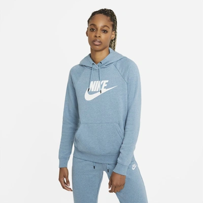 Shop Nike Sportswear Essential Women's Fleece Pullover Hoodie In Cerulean,heather,white