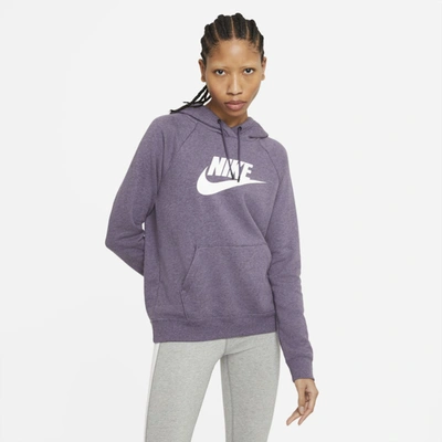 Shop Nike Sportswear Essential Women's Fleece Pullover Hoodie In Dark Raisin,heather,white