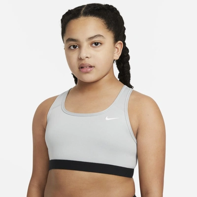 Shop Nike Swoosh Big Kids' (girls') Sports Bra (extended Size) In Grey