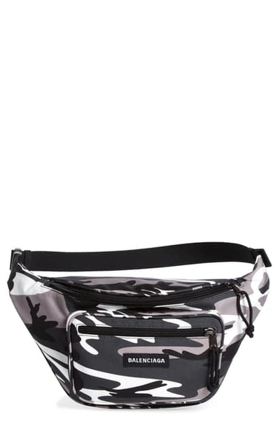 Shop Balenciaga Explorer Camo Belt Bag In Grey