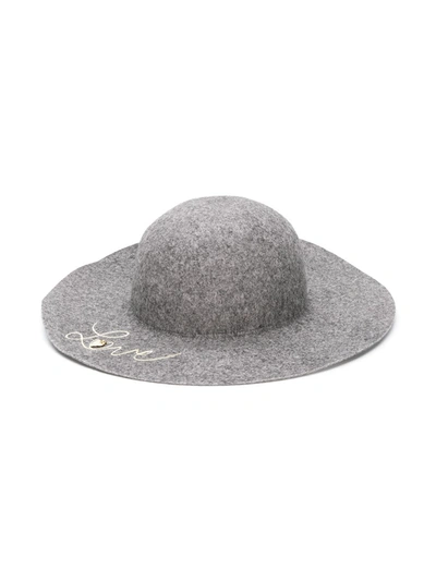 Shop Chloé Love Embroidered Felt Hat In Grey