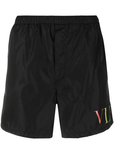 Shop Valentino Vltn-print Swim Shorts In Black