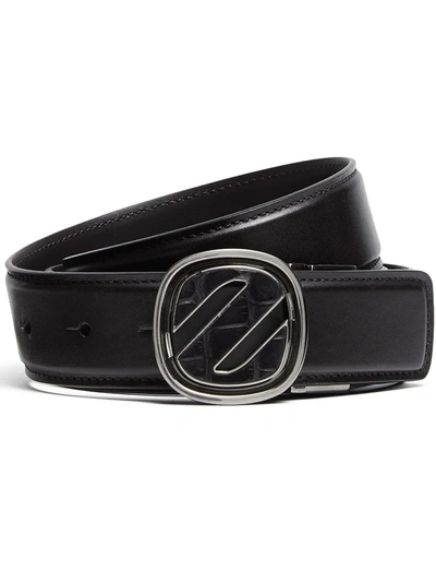 Shop Ermenegildo Zegna Croc-effect Logo Buckle Belt In Black