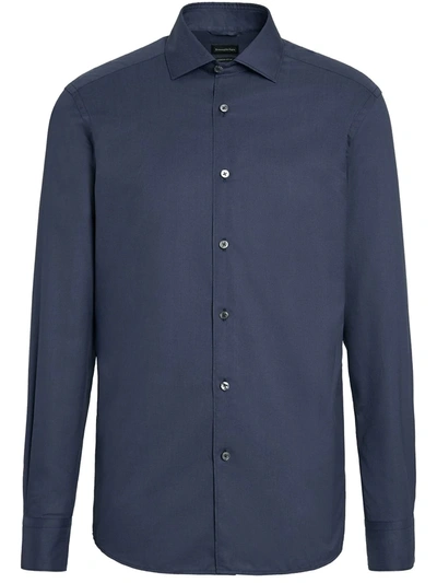 Shop Ermenegildo Zegna Spread Collar Button-up Shirt In Blue