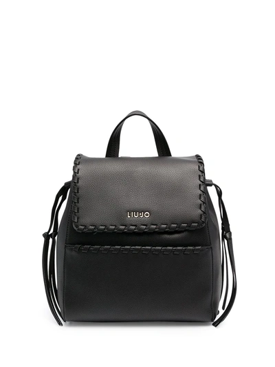 Shop Liu •jo Woven Trim Backpack In Nero