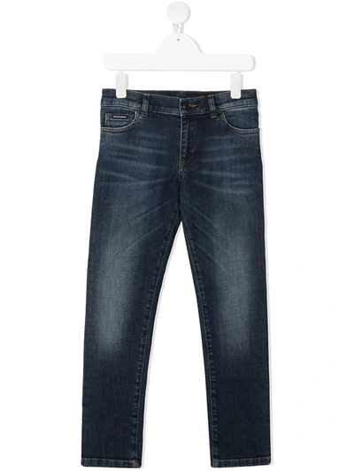 Shop Dolce & Gabbana Whiskering Effect Slim-fit Jeans In Blue