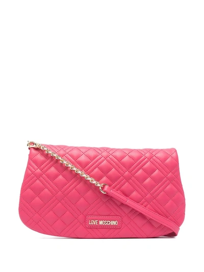 Shop Love Moschino Logo Plaque Quilted Crossbody Bag In Pink