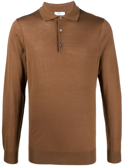 Shop Closed Long-sleeve Wool Polo Shirt In Brown