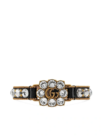 Shop Gucci Double G Crystal-embellished Bracelet In Black