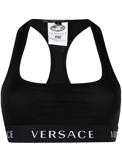 Shop Versace Logo-band Sports Bra In Black
