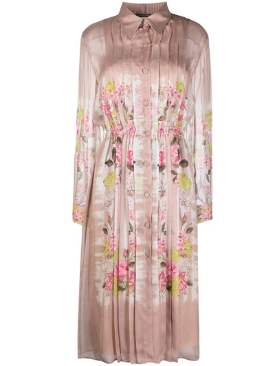 Shop Alberta Ferretti Floral-print Plissé Dress In Pink