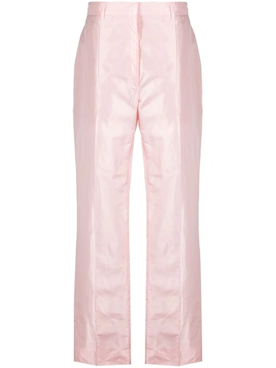 Shop Prada High-waist Satin Trousers In Pink