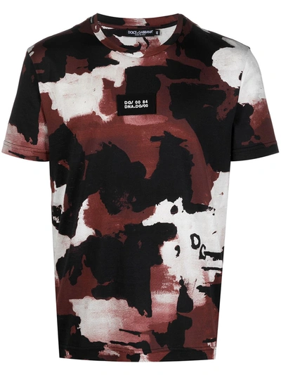 Shop Dolce & Gabbana Camouflage Print Cotton T-shirt In Brown