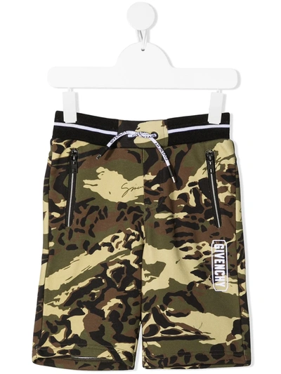Shop Givenchy Camouflage Track Shorts In Green