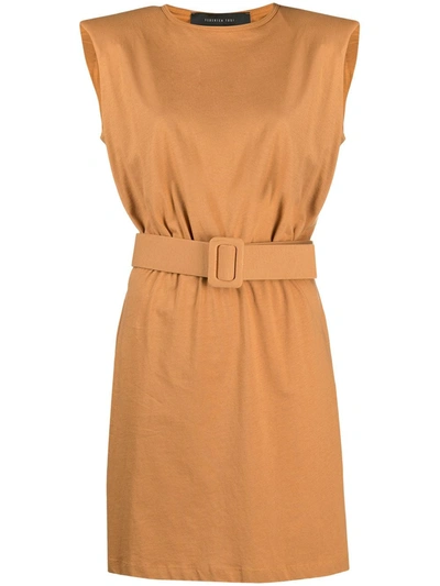 Shop Federica Tosi Padded-shoulder Belted Dress In Brown