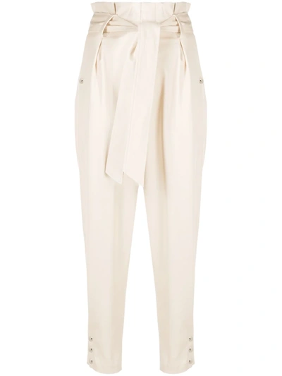 Shop Iro Paperbag-waist Tapered Trousers In Neutrals