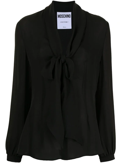 Shop Moschino Long-sleeved Pussy-bow Blouse In Black