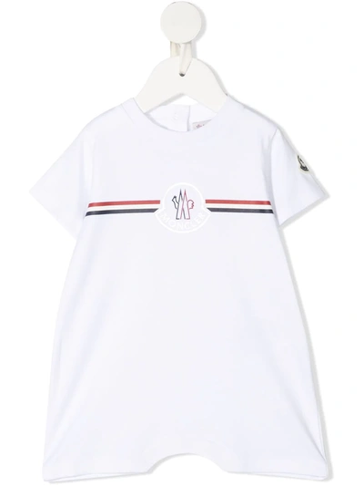 Shop Moncler Logo-stripe Cotton Bodysuit In White