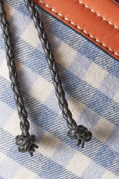 Shop Altuzarra Espadrille Mini Leather And Jute-trimmed Gingham Twill Shoulder Bag In Blue