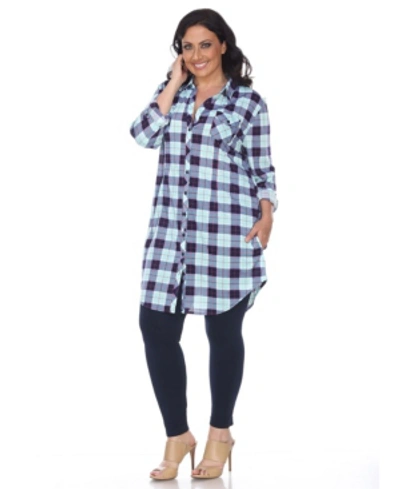 Shop White Mark Plus Piper Stretchy Plaid Tunic In Mint Gray