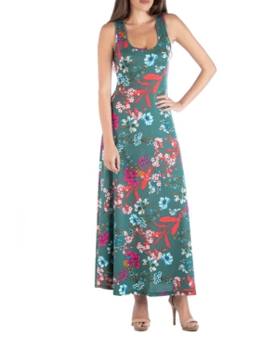 Shop 24seven Comfort Apparel Sleeveless Botanical Print A-line Maxi Dress In Multi
