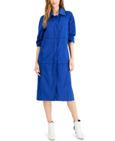Shop Alfani Faux-suede Maxi Jacket, Created For Macy's In Classic Cobalt