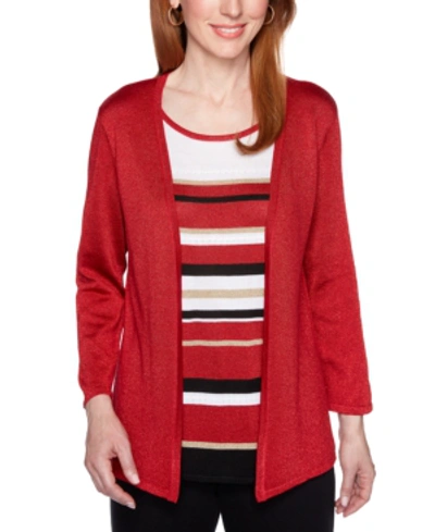 Shop Alfred Dunner Petite Classics Metallic Layered-look Sweater In Red