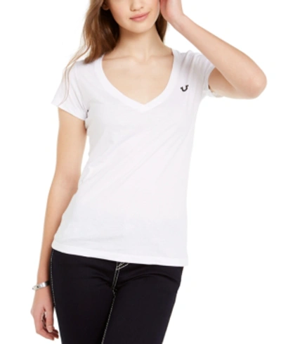 Shop True Religion Logo-v-neck Short-sleeve T-shirt In Ace
