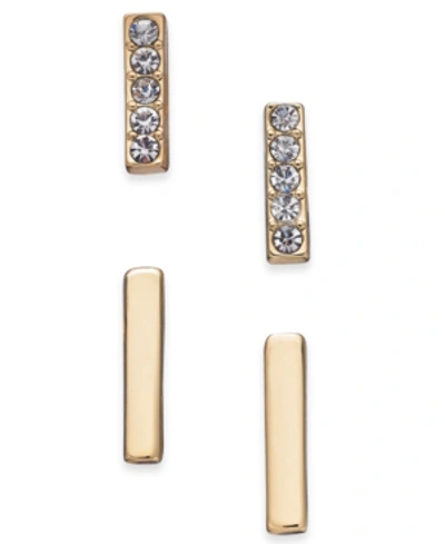 Shop Alfani Gold-tone 2-pc. Set Pave Bar Stud Earrings, Created For Macy's