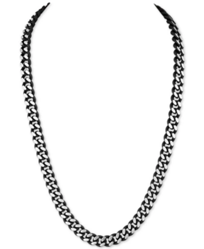 Shop Esquire Men's Jewelry Men's Curb Link 22" Chain Necklace In Black Enamel And Stainless Steel, Created For Macy's In Black/stainless Steel