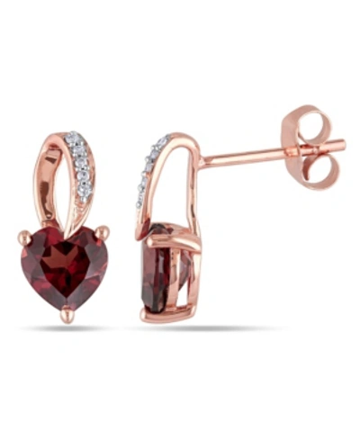 Shop Macy's Garnet And Diamond Accent Heart Earrings In Red
