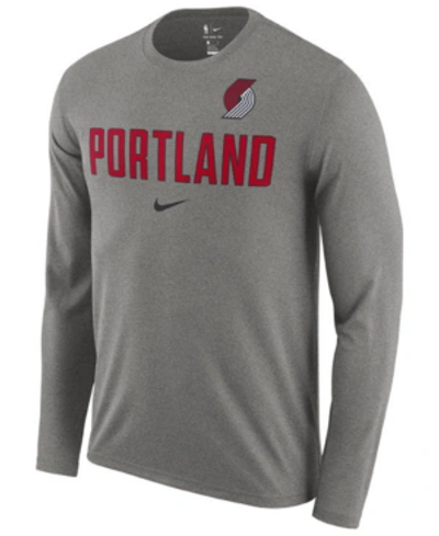 Shop Nike Men's Portland Trail Blazers Essential Facility Long Sleeve T-shirt In Darkgray