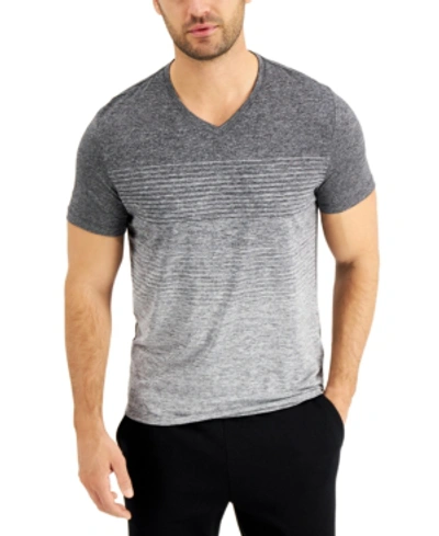 Shop Alfani Men's Striped Heathered V-neck T-shirt, Created For Macy's In Eclipse Grey