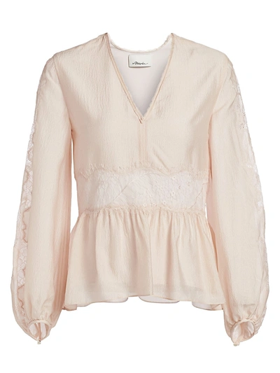 Shop 3.1 Phillip Lim / フィリップ リム Women's Blouson Sleeve Lace & Silk Top In Light Blush