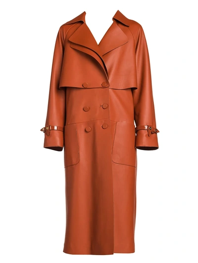 Shop Fendi Women's Nappa Leather Trench Coat With Back Zip In Rust