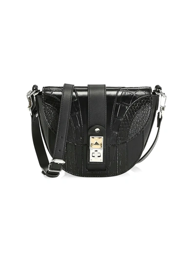 Shop Proenza Schouler Women's Small Ps11 Snakeskin & Croc-embossed Leather Saddle Bag In Black
