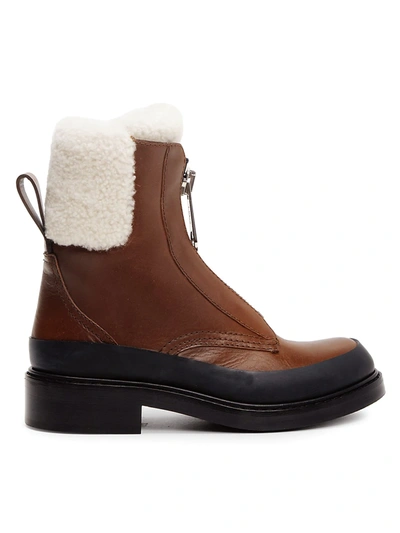 Shop Chloé Women's Roy Shearling-lined Leather Combat Boots In Bark Brown