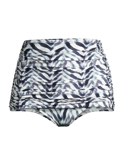 Shop Norma Kamali Women's Bill Zebra-print Ruched Hi-rise Bikini Bottoms In Chevron Zebra