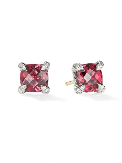 Shop David Yurman Women's Châtelaine Stud Earrings With Gemstone & Diamonds In Rhodalite Garnet
